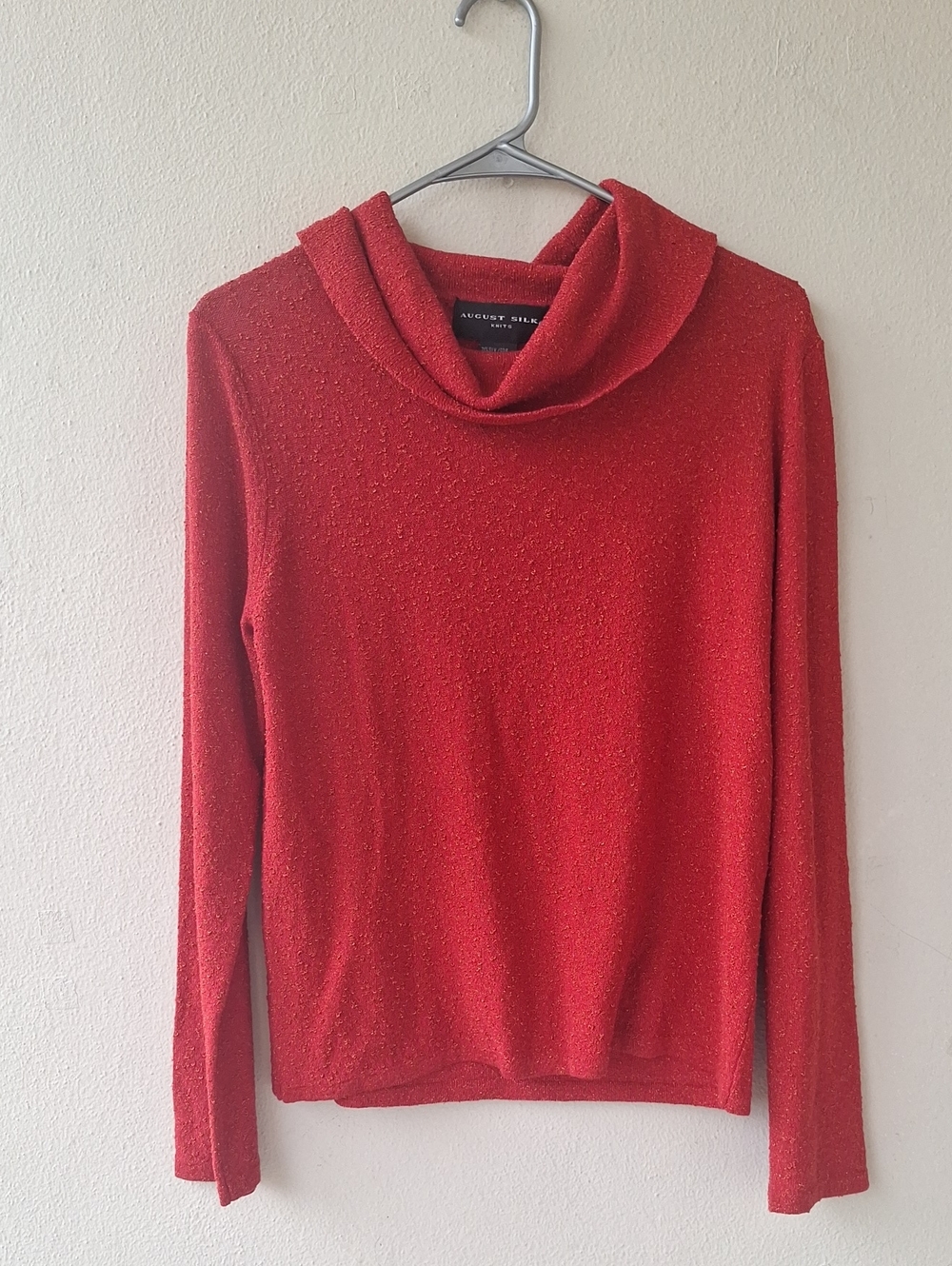 August Silk Red Sparkle Cowl-Neck Sweater Size M